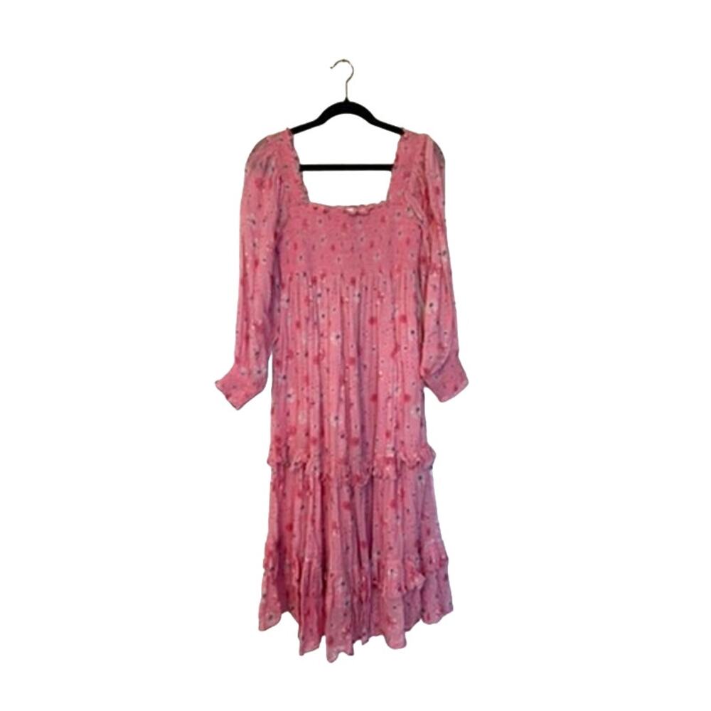 LoveShackFancy Miri Dress in Coral Blaze Pink Small Womens Midi Floral - Picture 5 of 8